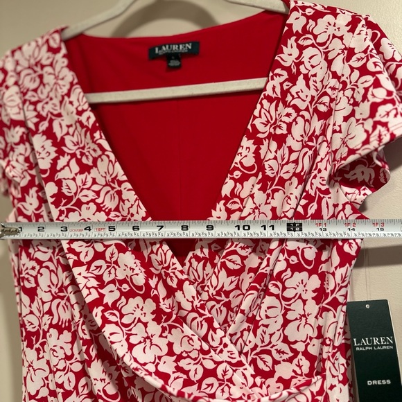 Lauren Ralph Lauren Berry Red Cream White Floral Print Fitted Dress Size 6 NWT - Picture 12 of 14